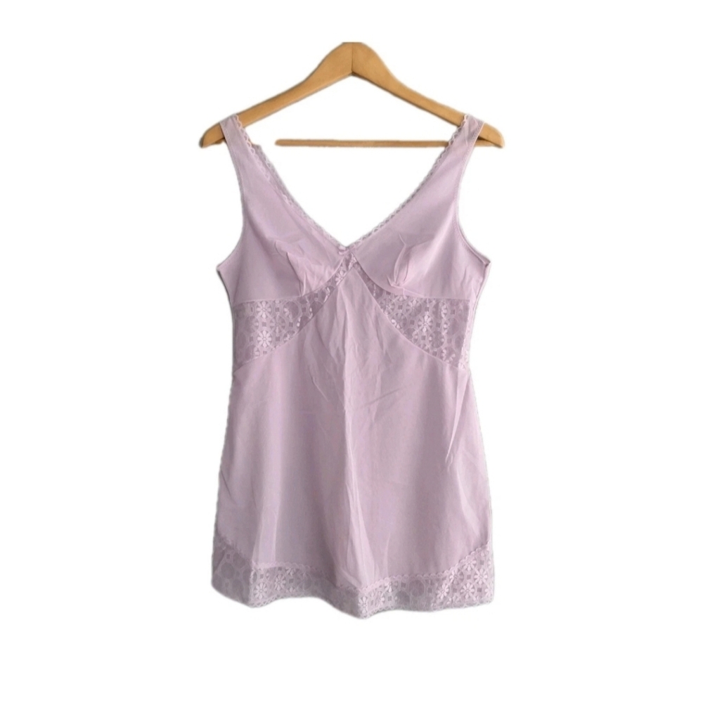 Vintage 60's Sudtrikot Ulm Full Slip Shorty Chemise Purple Sheer Lace Retro S/M